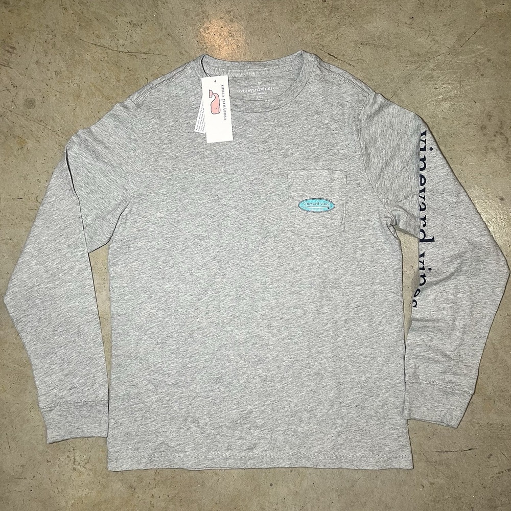 Vineyard Vines Boys Long Sleeve Tee Shirt Grey Whale Surf Size S 8-10 NEW